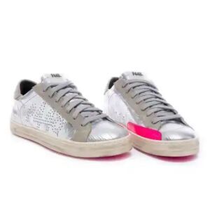 P448 Women's Sneakers in Silver with Pink Detail